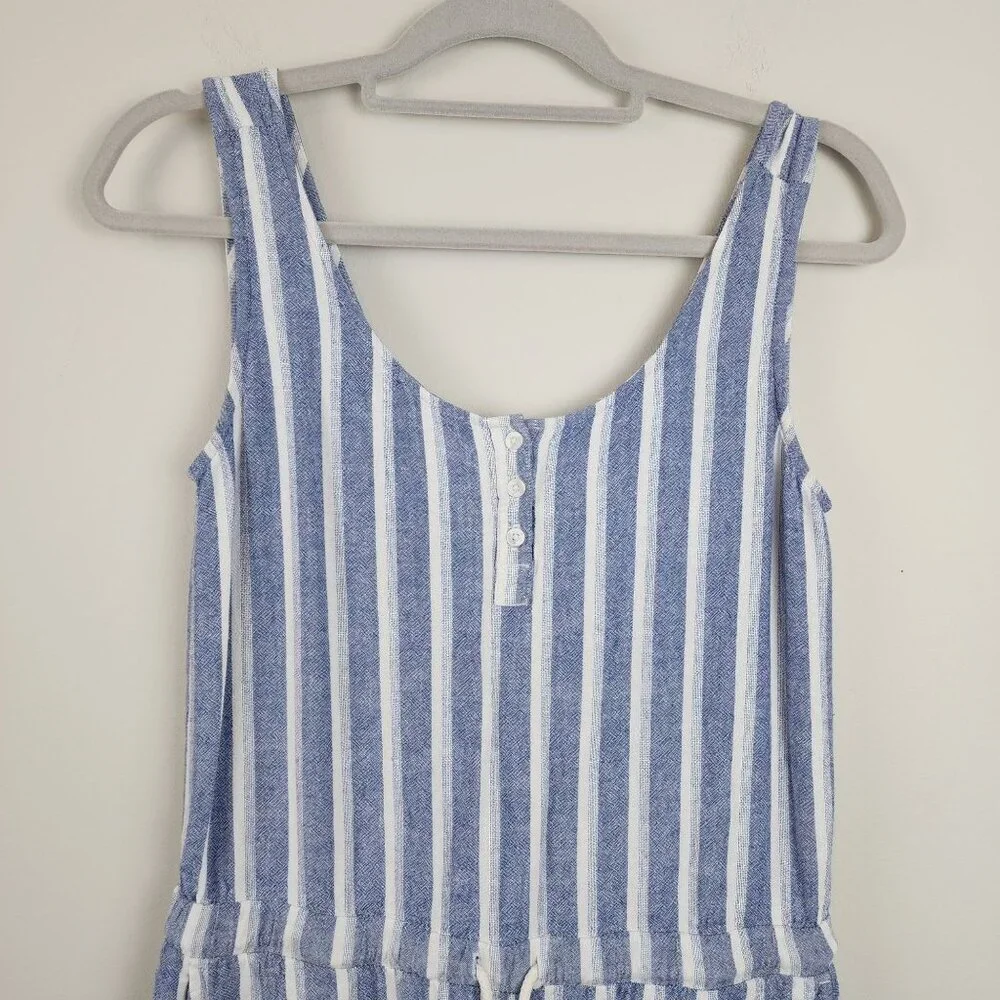 Anthropologie Cloth & Stone Size S women Blue Striped Cropped Wide Leg Jumpsuit